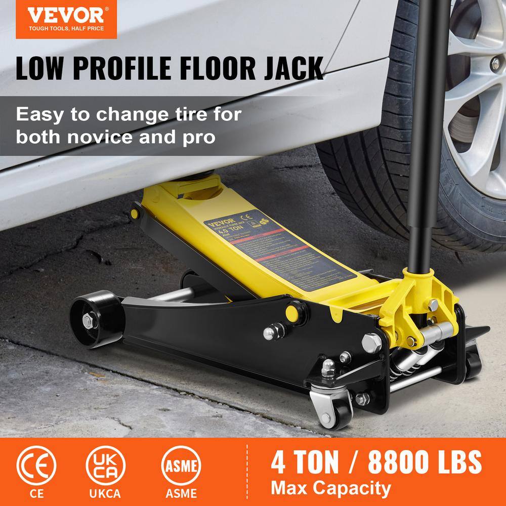 VEVOR 4-Ton 8800 lbs. Floor Jack Low Profile Racing Floor Jack with Dual Pistons Quick Lift Pump Lifting 3.94 in. to 20.98 in. SGWSQJDTSGK4TBCP9V0