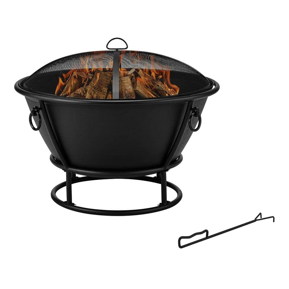 Hampton Bay 30 in. Outdoor Cast Iron Steel Wood Burning Black Fire Pit FT-62480