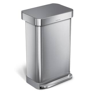 simplehuman 45 l Liner Rim Rectangular Step Trash Can Brushed Stainless Steel with Grey Plastic Lid CW2080