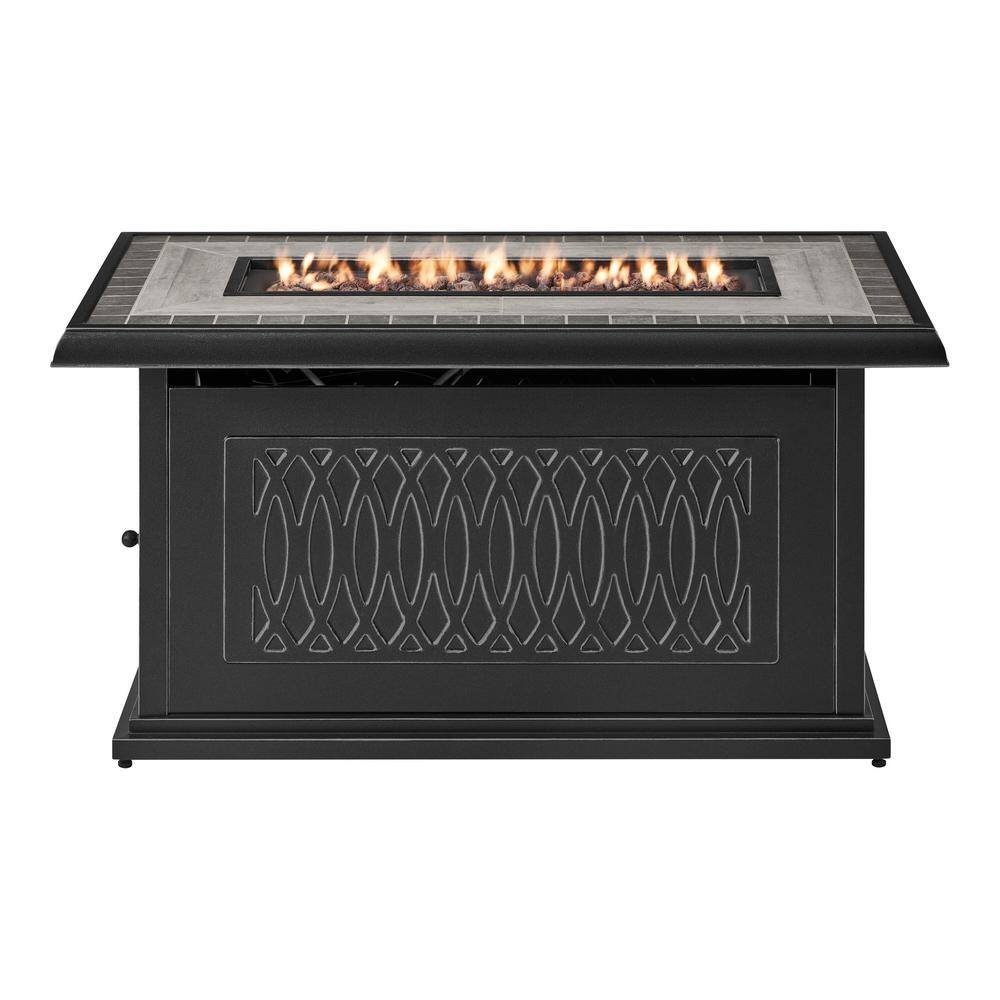 Home Decorators Collection St. Charles 25.98 in. x 25 in. Rectangular Steel Propane Gas Black Fire Pit FHTM80319