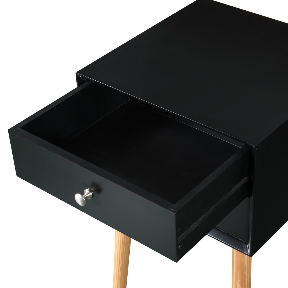 Traditional Black/White Wooden Nightstand  End Table Bedside Table with 2 Drawer and Rubber Wood Legs