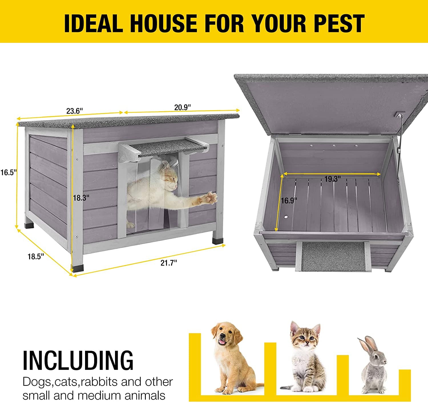 Morgete 22.3'' Small Cat House for Feral Cat， Wood Shelter for Small Animals