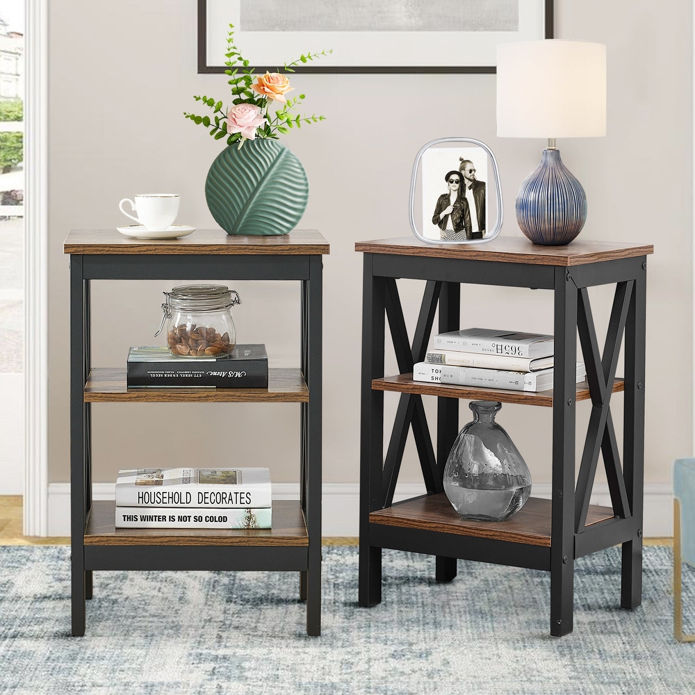 Modern End Table with 3 Tier Open Storage Shelves