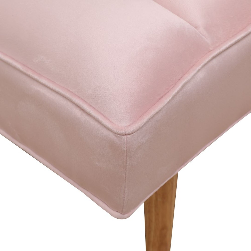 Pink Upholstered Bench Channel Tufted Ottoman with Wood Legs