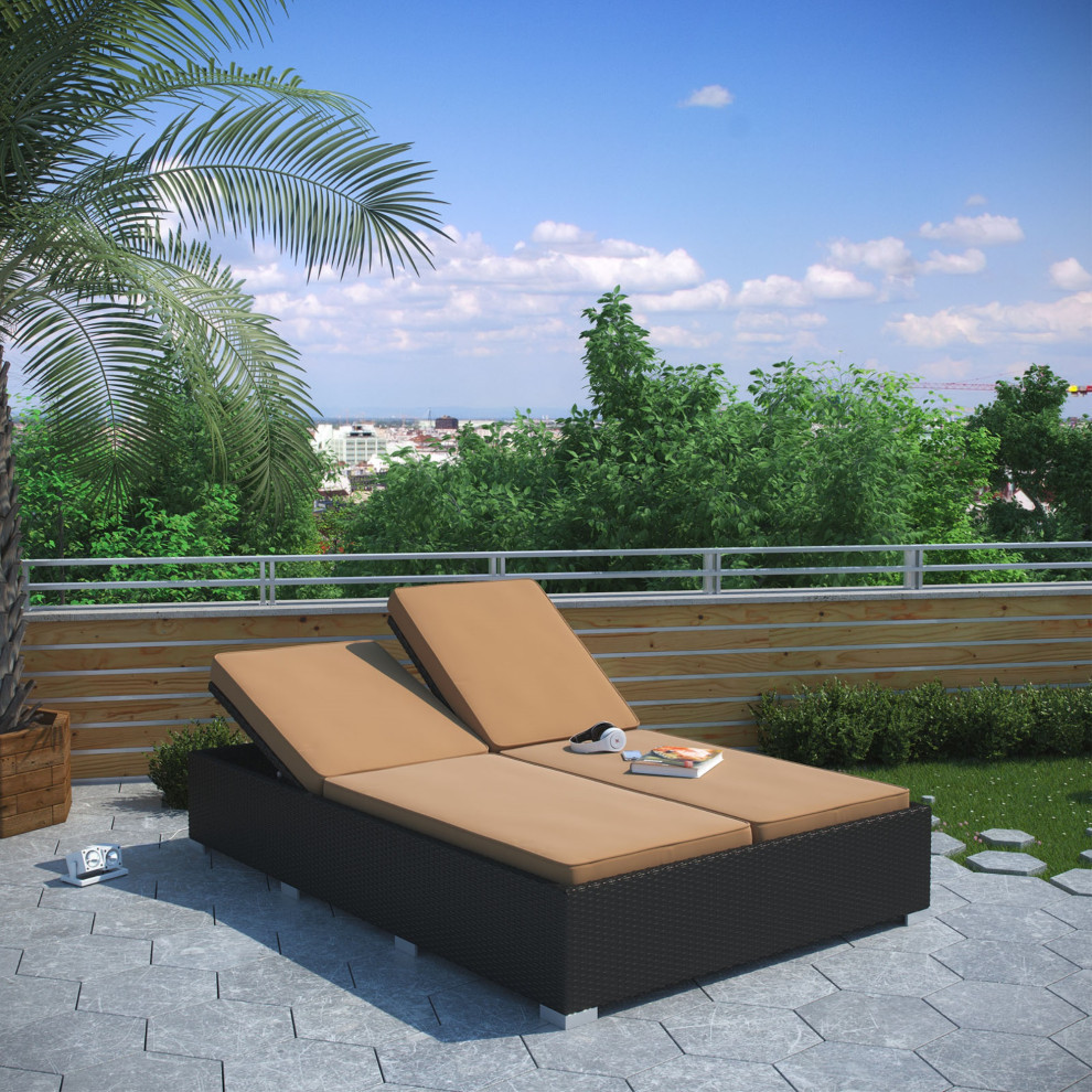 Evince Double Outdoor Patio Chaise   Tropical   Outdoor Chaise Lounges   by Biz  ampHaus  Houzz