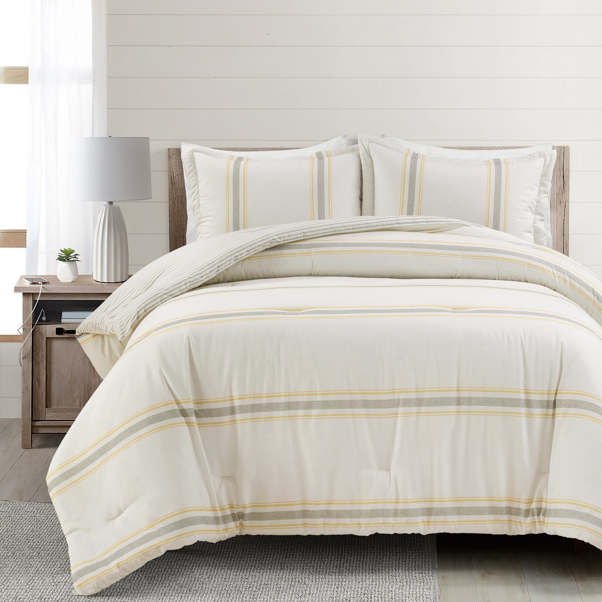 Farmhouse Stripe Cotton Reversible Comforter Set