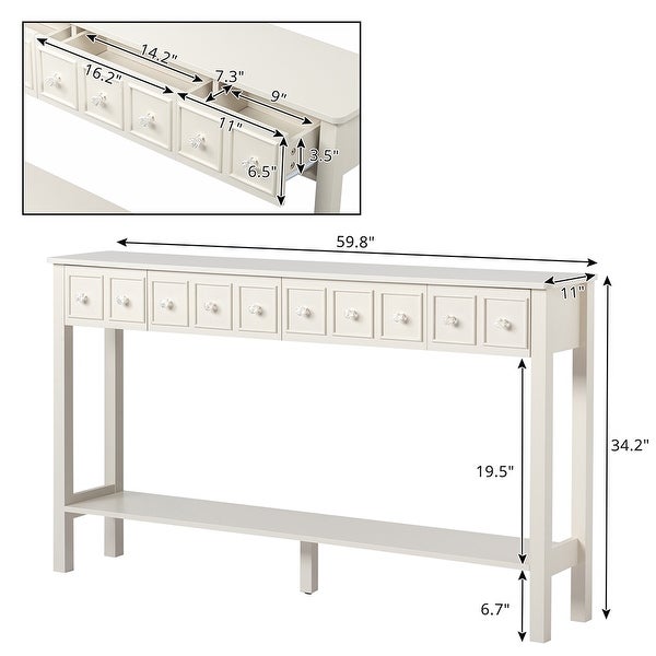 Console Table with Shelf and Different Size Drawers