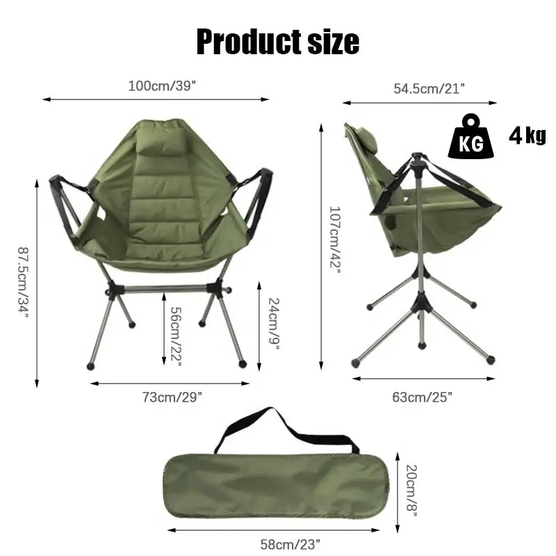 2023 Hot Selling Reclining Hammock Chair Folding Outdoor Fishing Padded Swinging Camping Rocking Chairs