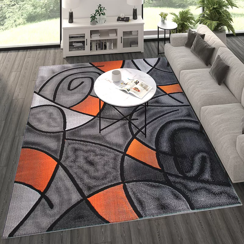 Masada Rugs Masada Rugs Trendz Collection 8'x10' Modern Contemporary Area Rug in Orange， Gray and Black