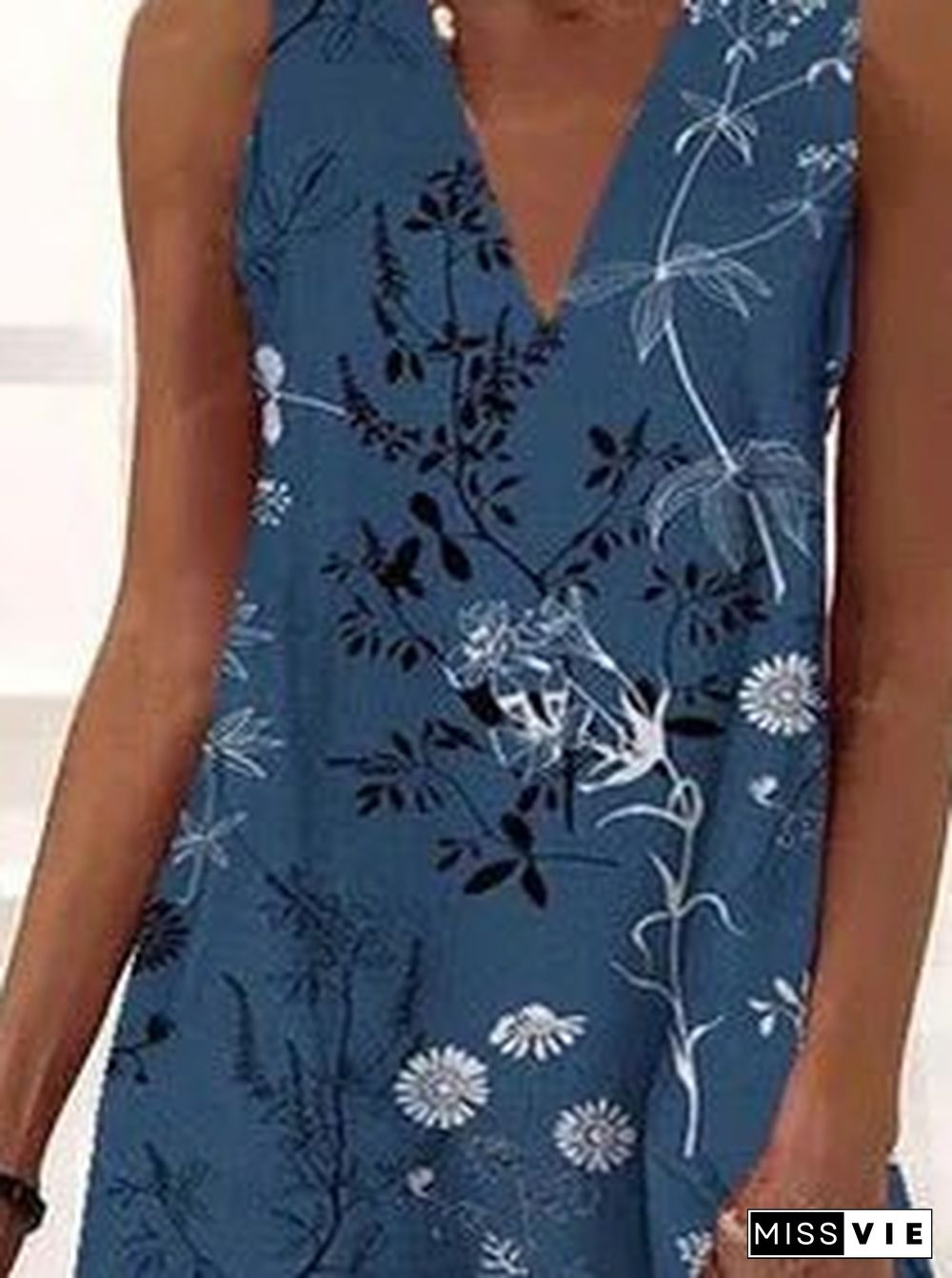 Women'S Dresses Casual Floral V-Neck Sleeveless Dress