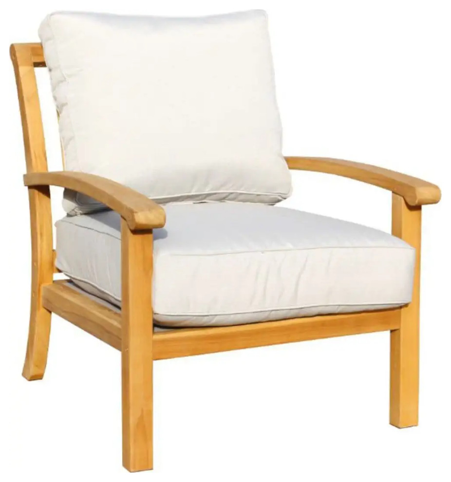 Outdoor Lounge Chair With Ottoman  Teak Wood Frame With Olefin Fabric Cushion   Transitional   Outdoor Lounge Chairs   by Decor Love  Houzz