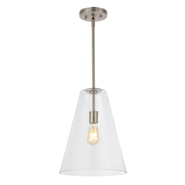 1 light Arlo Mid century Modern Iron seeded Glass Led Pendant Nickel clear Jonathan Y