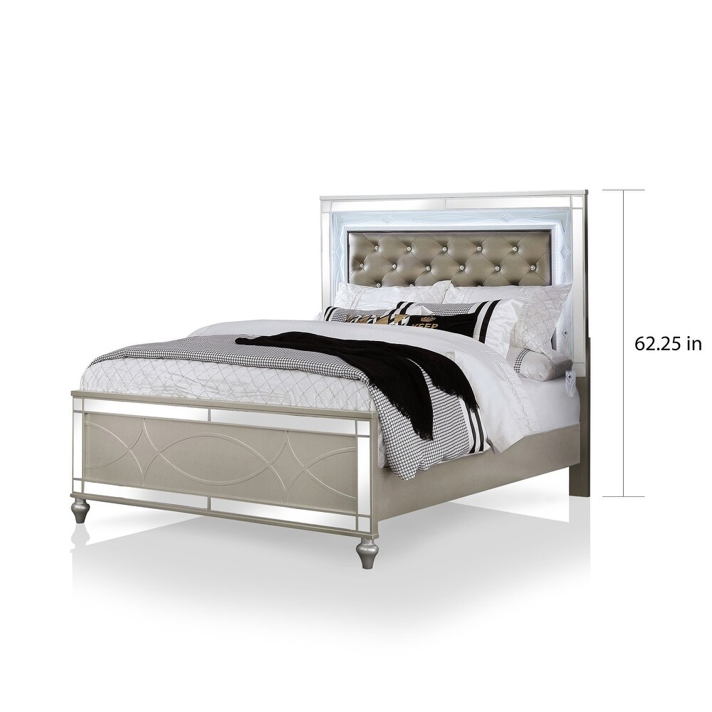 Briscoe Transitional Silver Wood LED 2 Piece Panel Bed and Dresser Set by Furniture of America