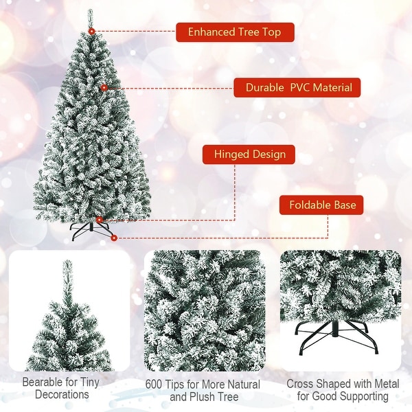 Gymax 6ft/7.5ft/9ft Snow Flocked Hinged Artificial Christmas Tree