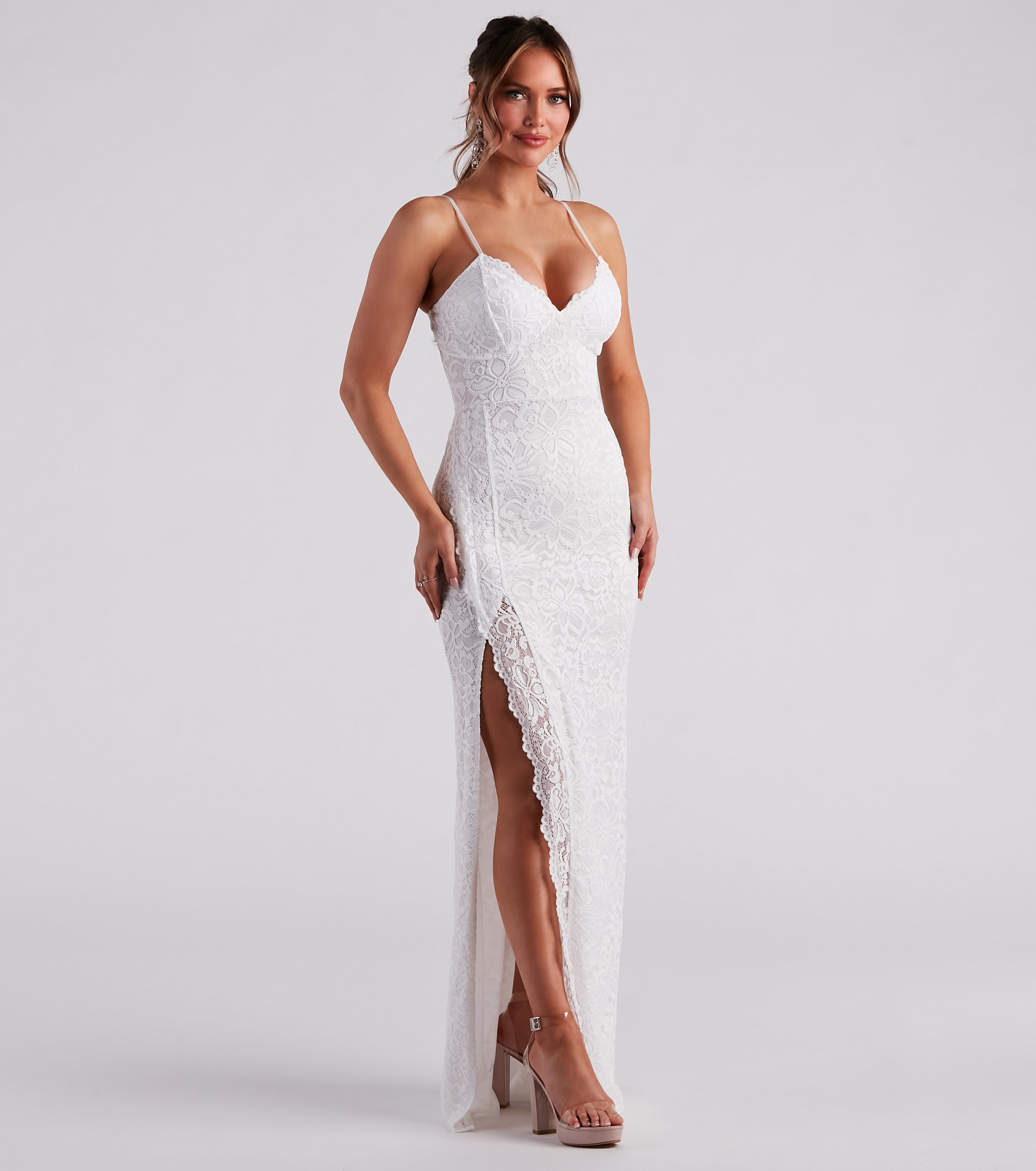 Jessica Formal Lace Slit Long Dress