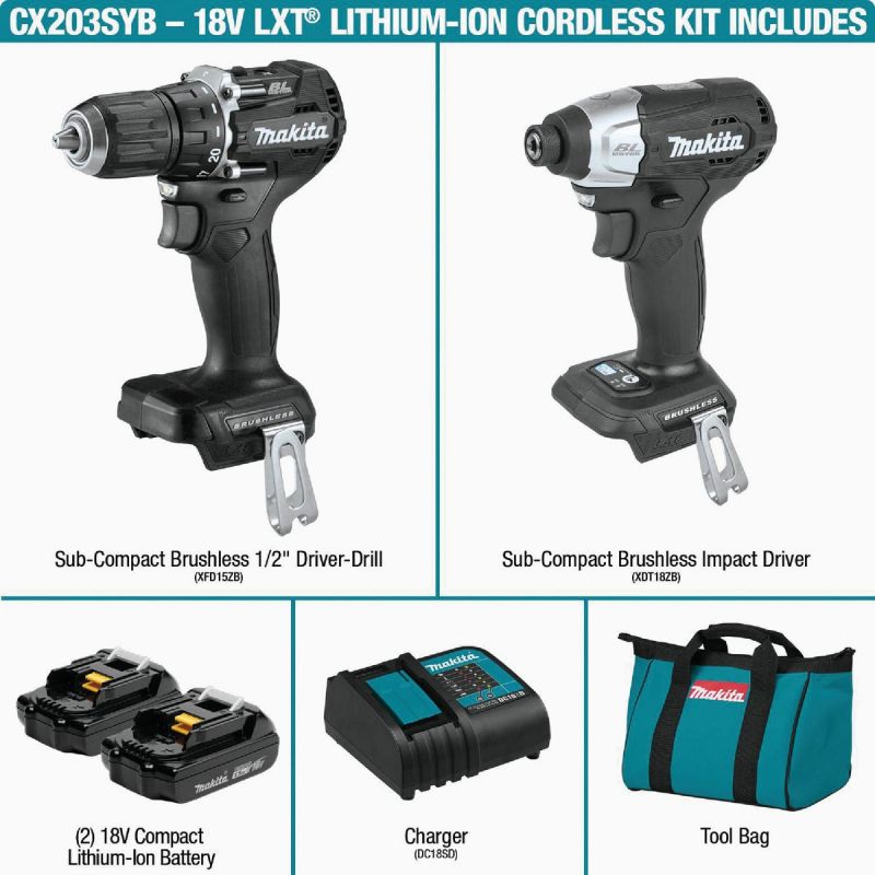 Makita 2-Tool Sub-Compact Drill Driveramp Impact Driver Cordless Tool Combo Kit