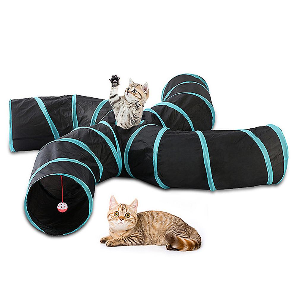 Cat Tunnel 4 Way Pet Play Tunnel Collapsible Tunnel Toy For Cats Dogs Rabbits Pets  Blue-4 Way Tunnel(s Shape)