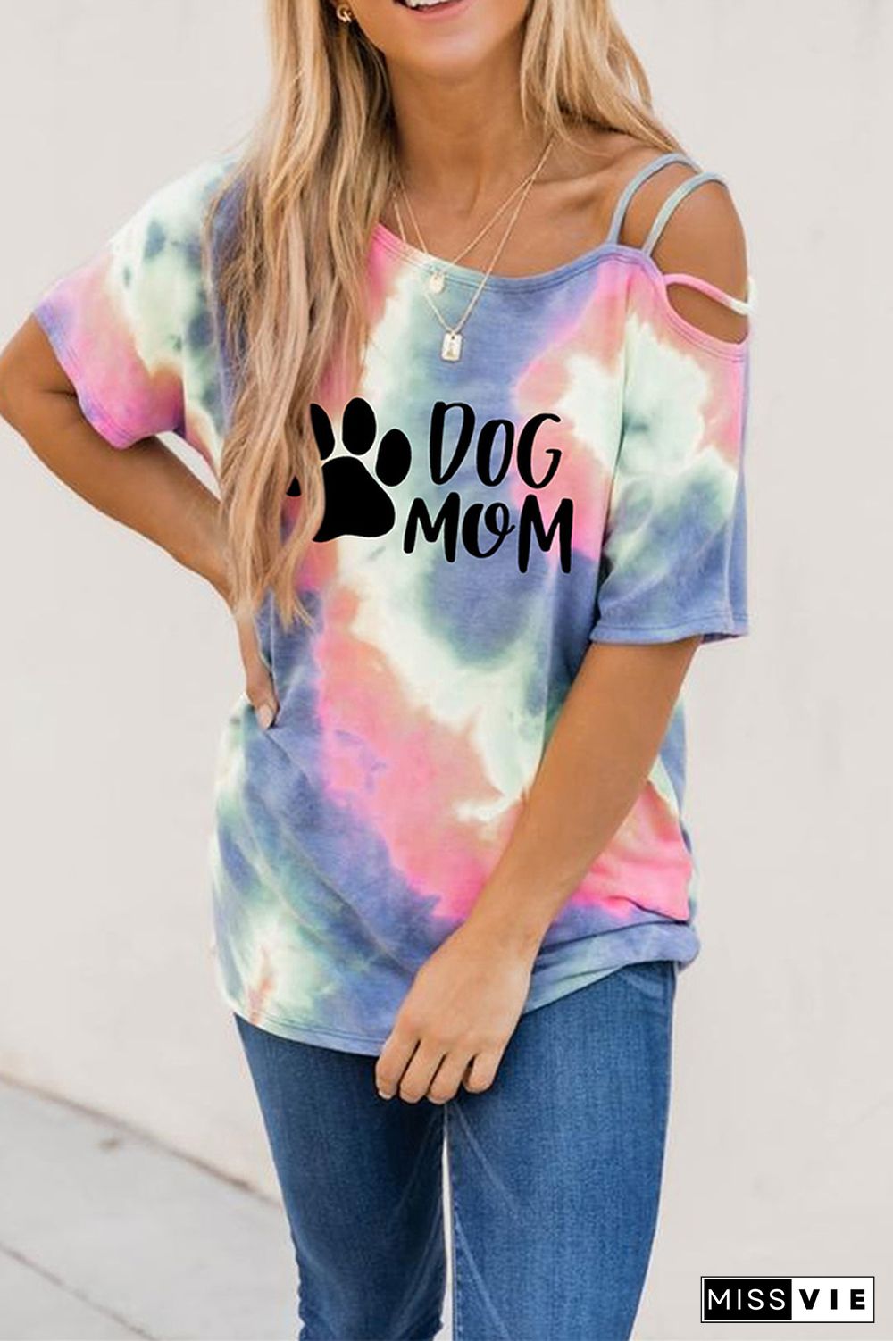 Dog Paw and MOM Print Graphic Tees for Women Wholesale Short Sleeve T shirts Top