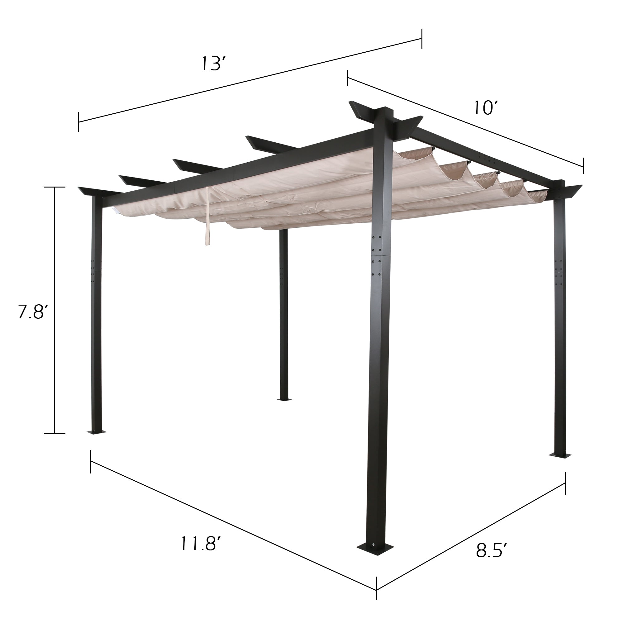 Ulax Furniture 10'x 13' Outdoor Aluminum Pergola with Retractable Canopy, Beige