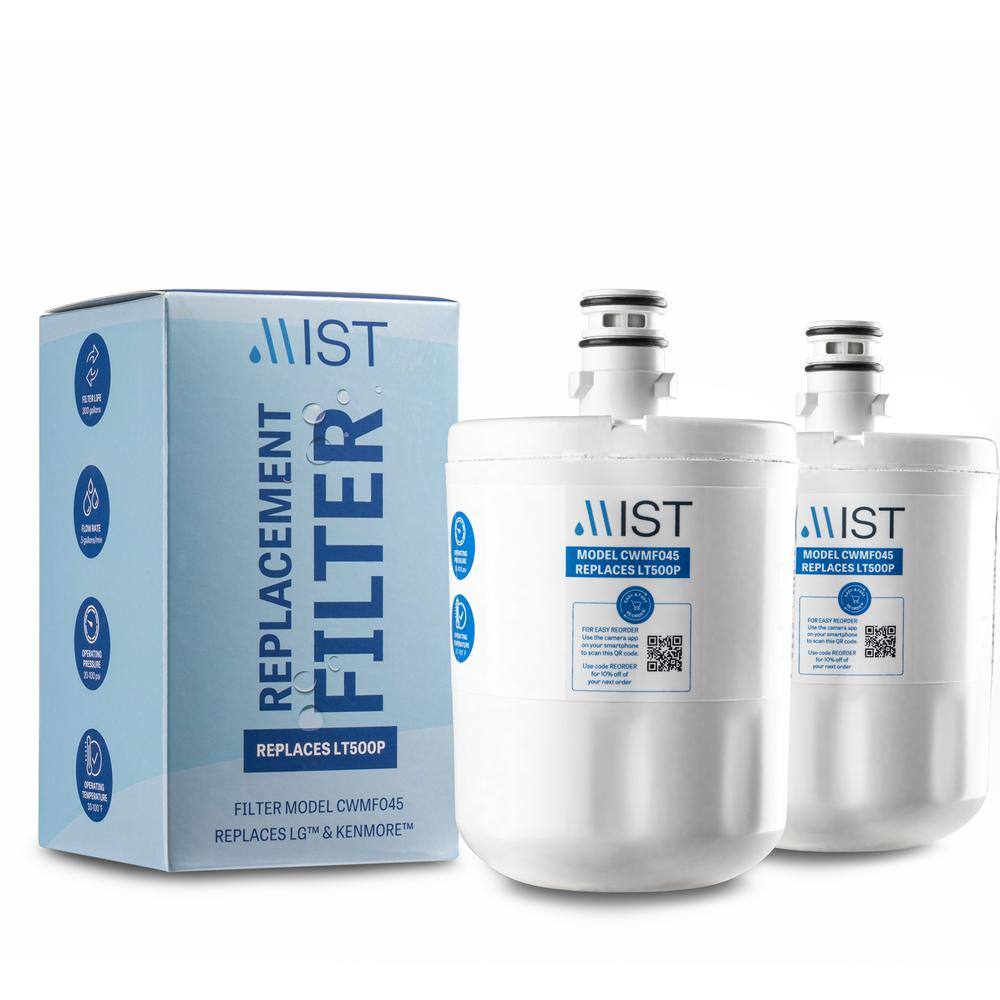 Mist 5231JA2002A  Water Filter Replacement  Compatible with LG LT500P GEN11042FR-08 ADQ72910911 Kenmore 46-9890 (2-Pack) 5231JA2002A CWMF245