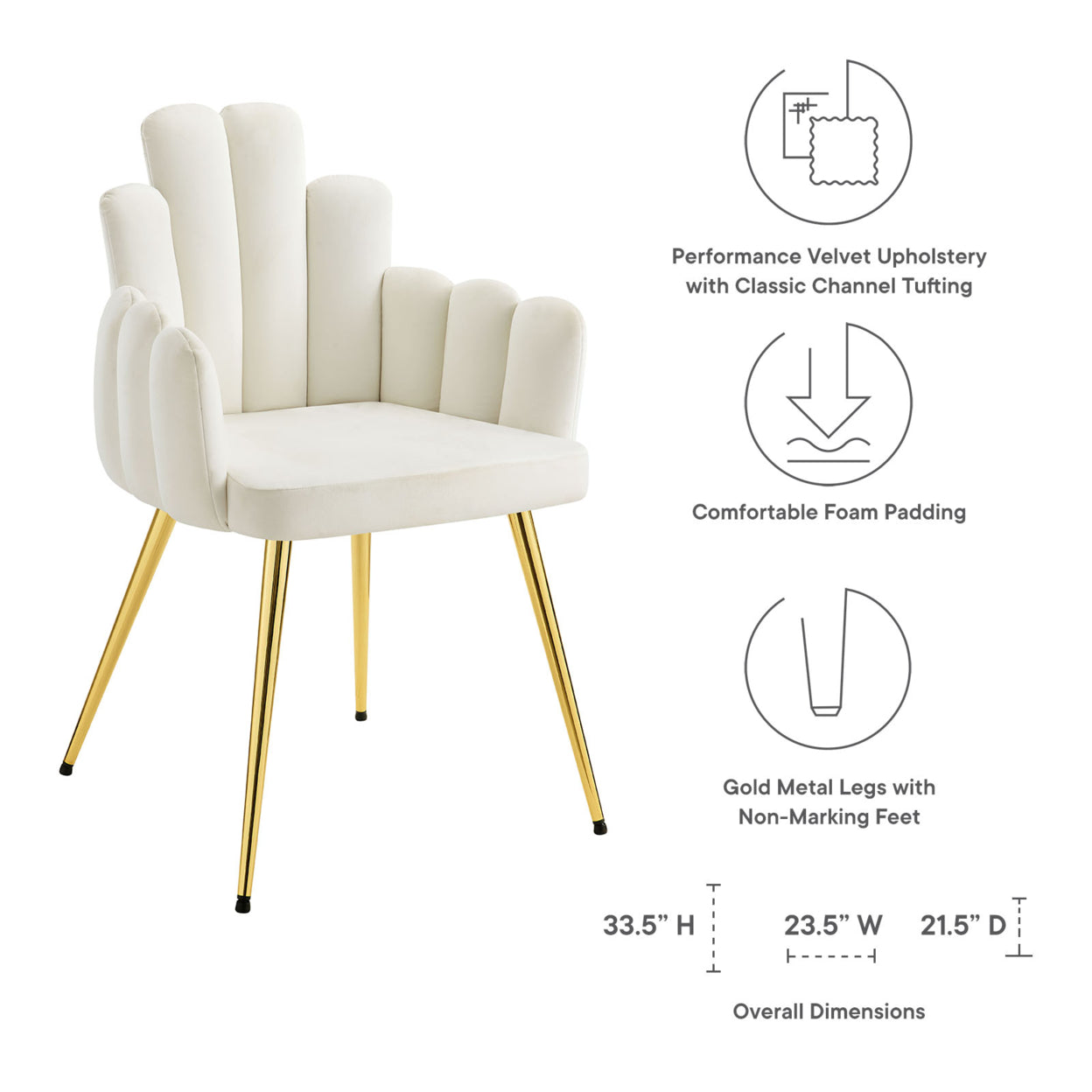 Viceroy Performance Velvet Dining Chair Set of 2， Gold White