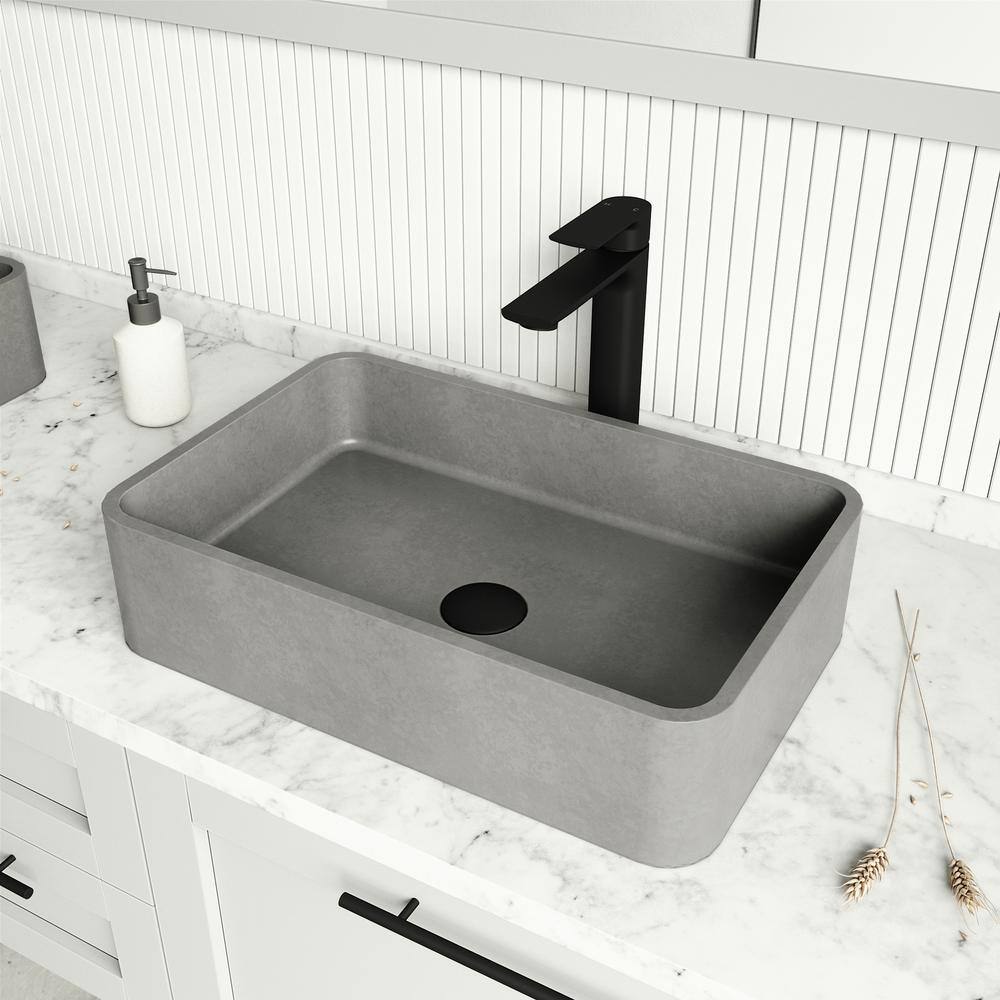 VIGO Cordoba Gothic Gray Concreto Stone 20 in. L x 13 in. W x 5 in. H Rectangular Vessel Bathroom Sink VG04062