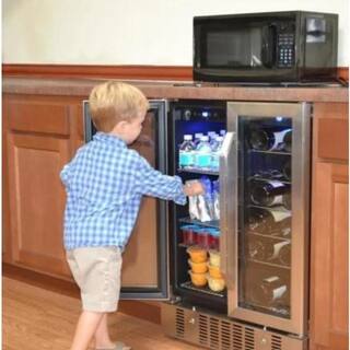 NewAir Dual Zone 24 in. Built-In 18-Bottle and 58 Can Wine and Beverage Cooler Fridge with French Doors - Stainless Steel AWB-360DB