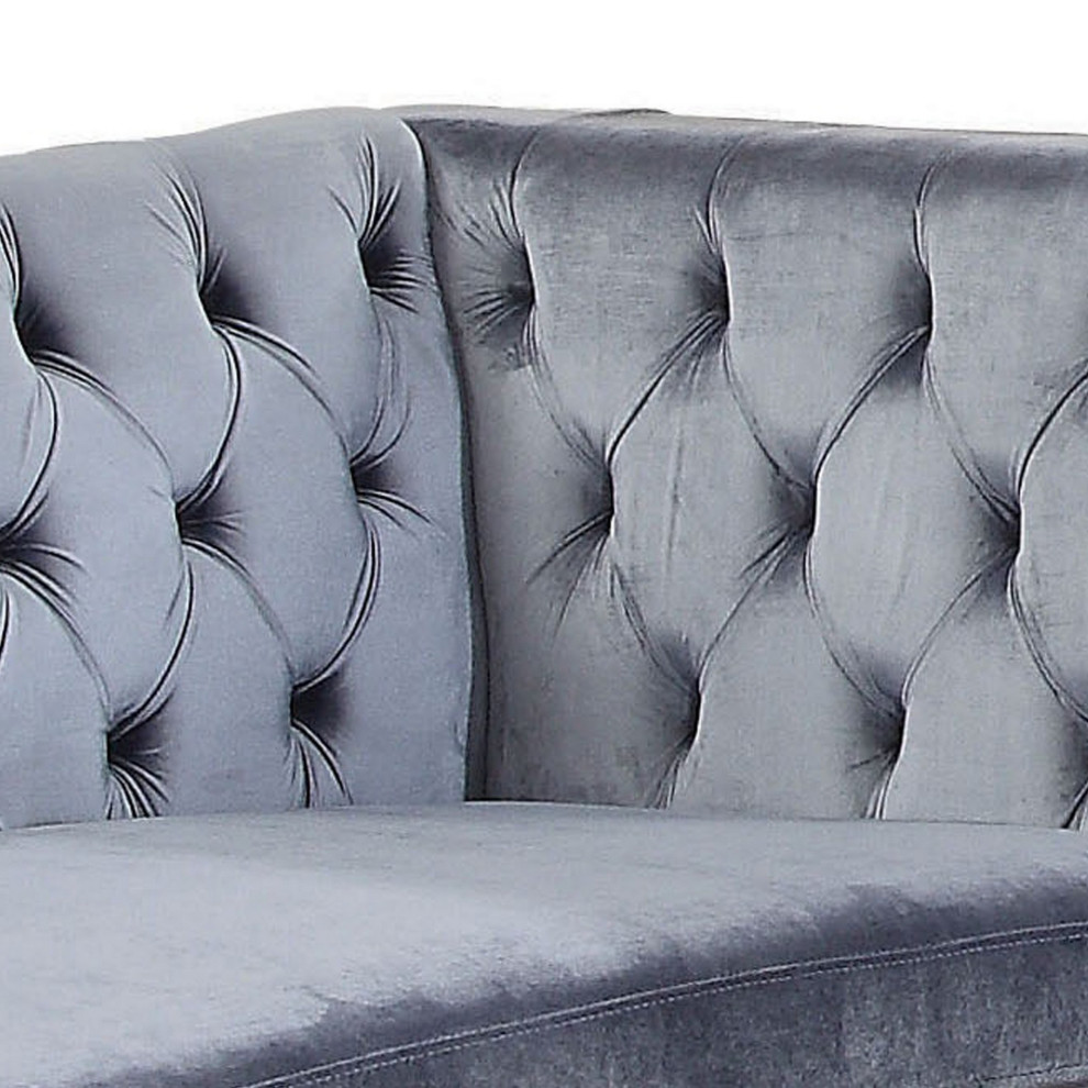 Upholstered Loveseat With Button Tufting And High Shelter Armrests  Gray   Transitional   Loveseats   by VirVentures  Houzz