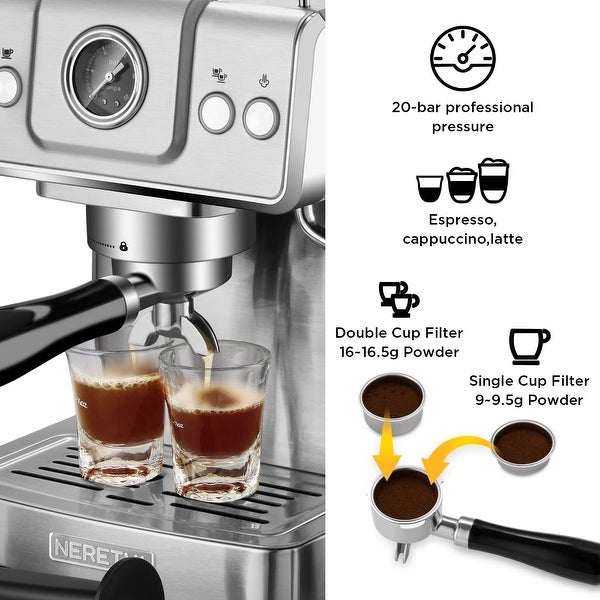 20 Bar Espresso Machine， Expresso Coffee Machine With Milk Foaming Steam Wand