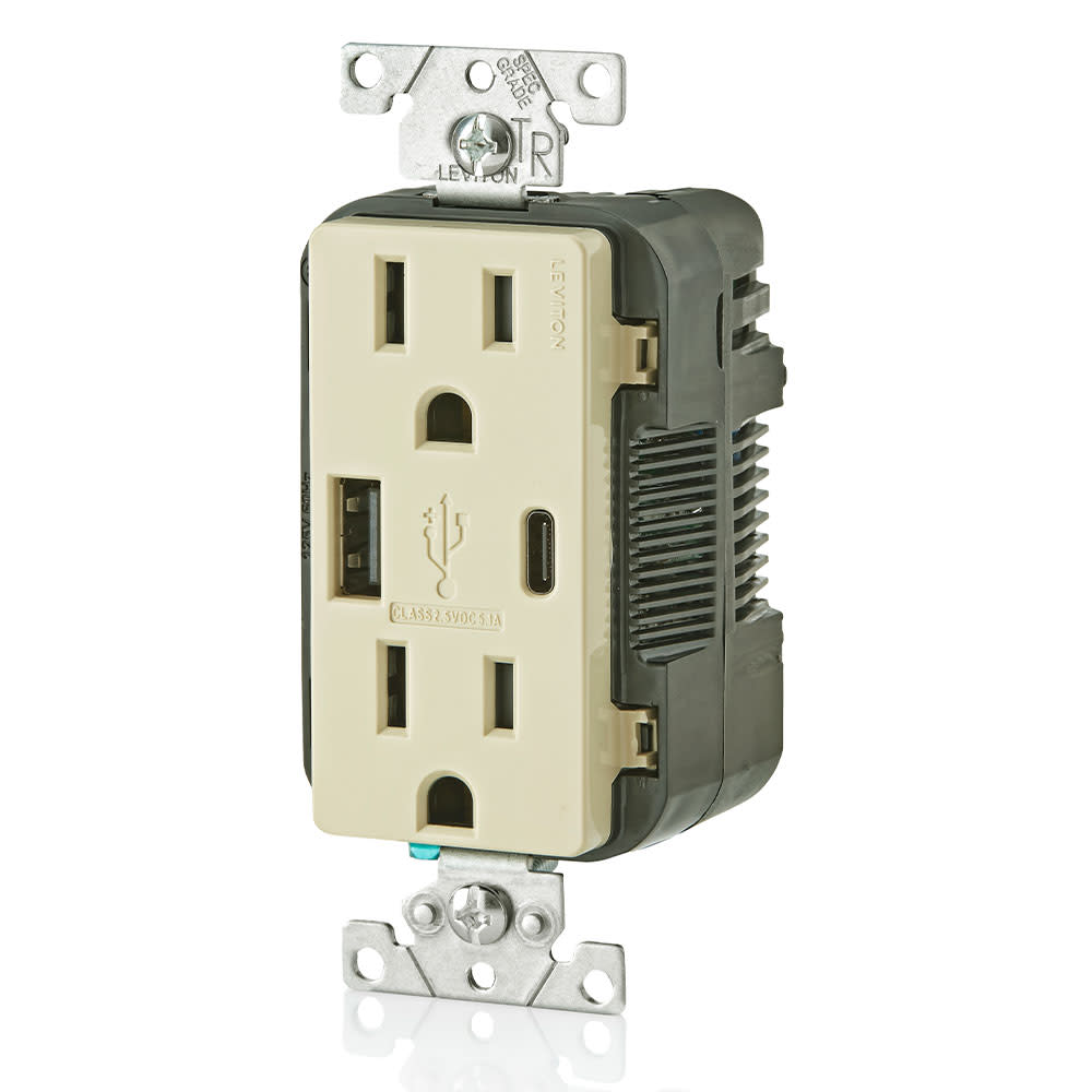 Leviton 15A 125V 5-15R Ivory Outlet with USB Type A/C Charger