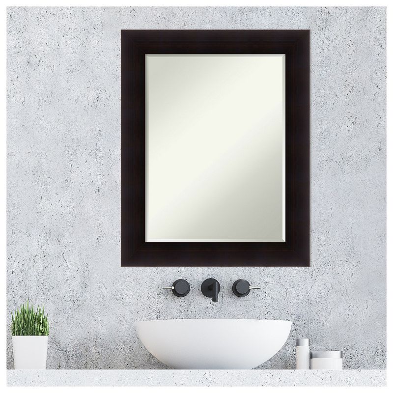 Portico Espresso Petite Bevel Wood Bathroom Wall Mirror