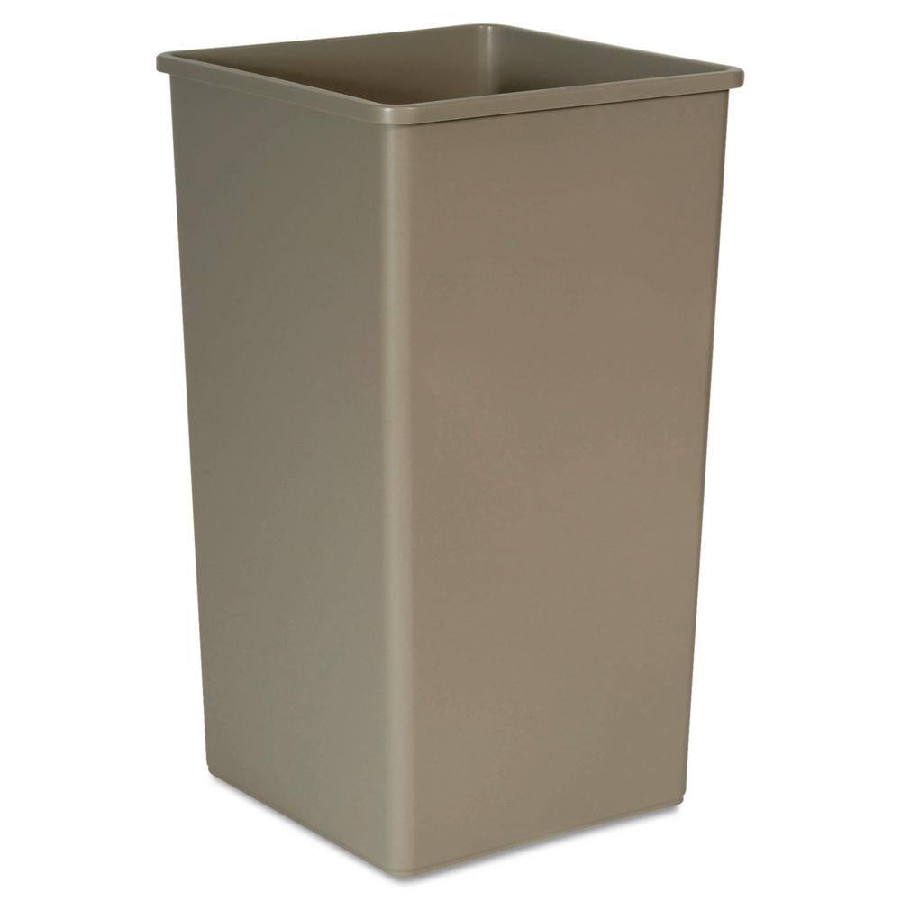 Rubbermaid Commercial Products Untouchable 50 Gal. Beige Plastic Square Trash Can RCP3959BEI