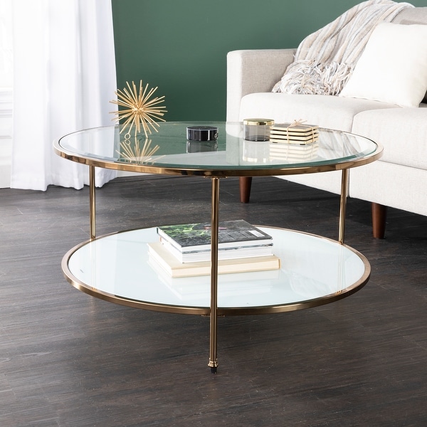 SEI Furniture Grant Gold Copper Round Coffee Table with Storage