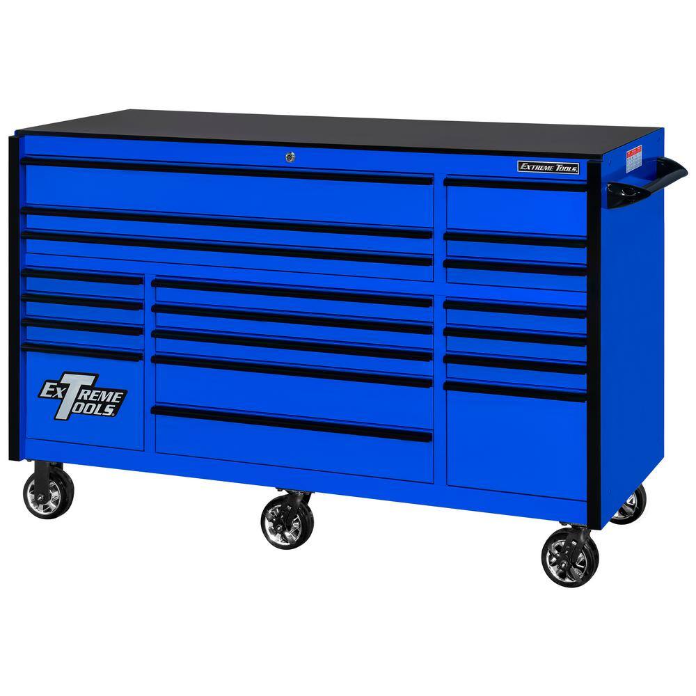 Extreme Tools 72 in. 19-Drawer Roller Cabinet Tool Chest in Blue with Black Drawer Pulls RX723019RCBLBK-250