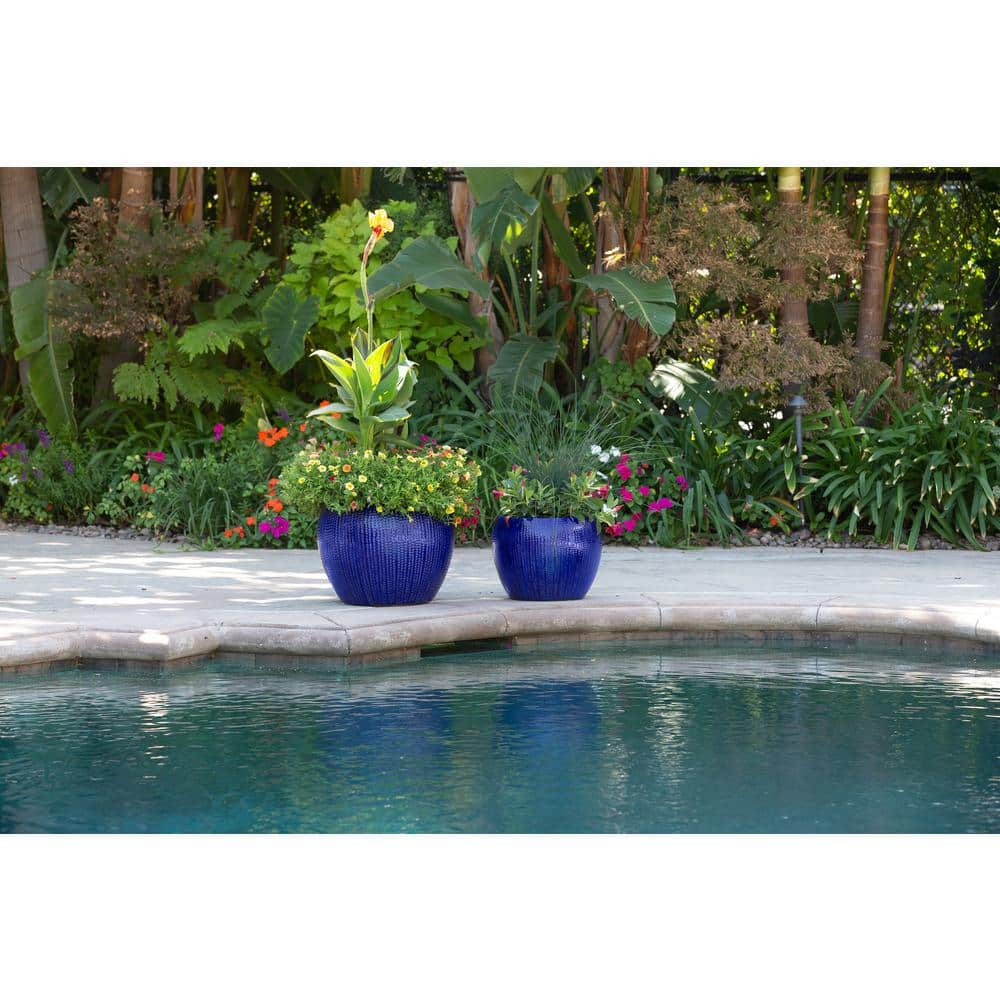 Trendspot 17 in. Dia Blue Calistoga Ceramic Planter CR01509N-17M