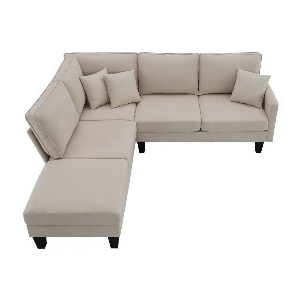 Terrycloth Modern L Shape Sectional Sofa  5 Seat Practical Couch Set with Chaise Lounge and 3 Pillows for Living Room