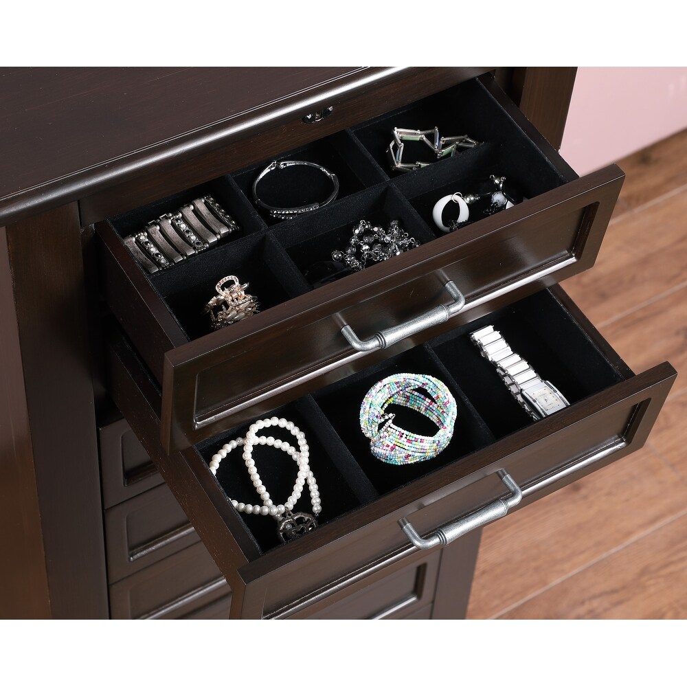 Joseph Espresso Locking Jewelry Armoire with 9 Drawer (42 in. H x 19 in. W x 13 in. D)   19*13*42inch