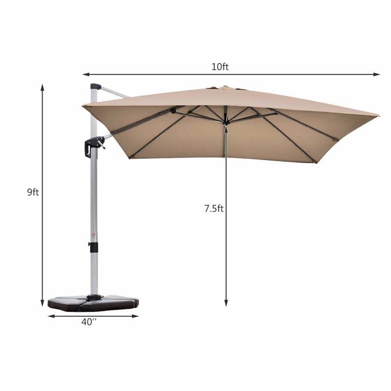 10 FT 360 Degree Tilt Aluminum Square Large Outdoor Patio Offset Cantilever Umbrella for Pool Deck Backyard