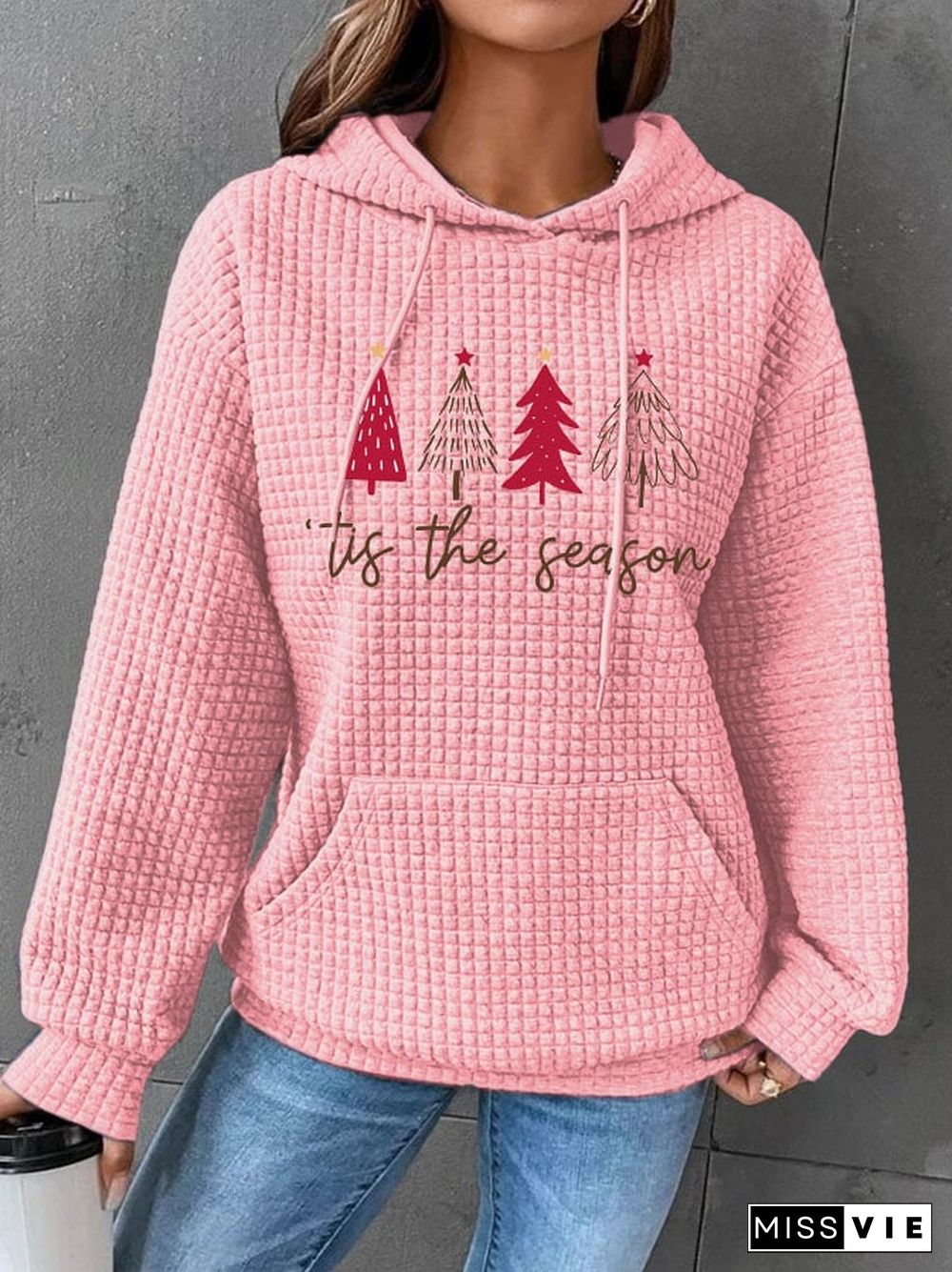 Women's Christmas Tree 'Tis The Season' Print Waffle Hoodie