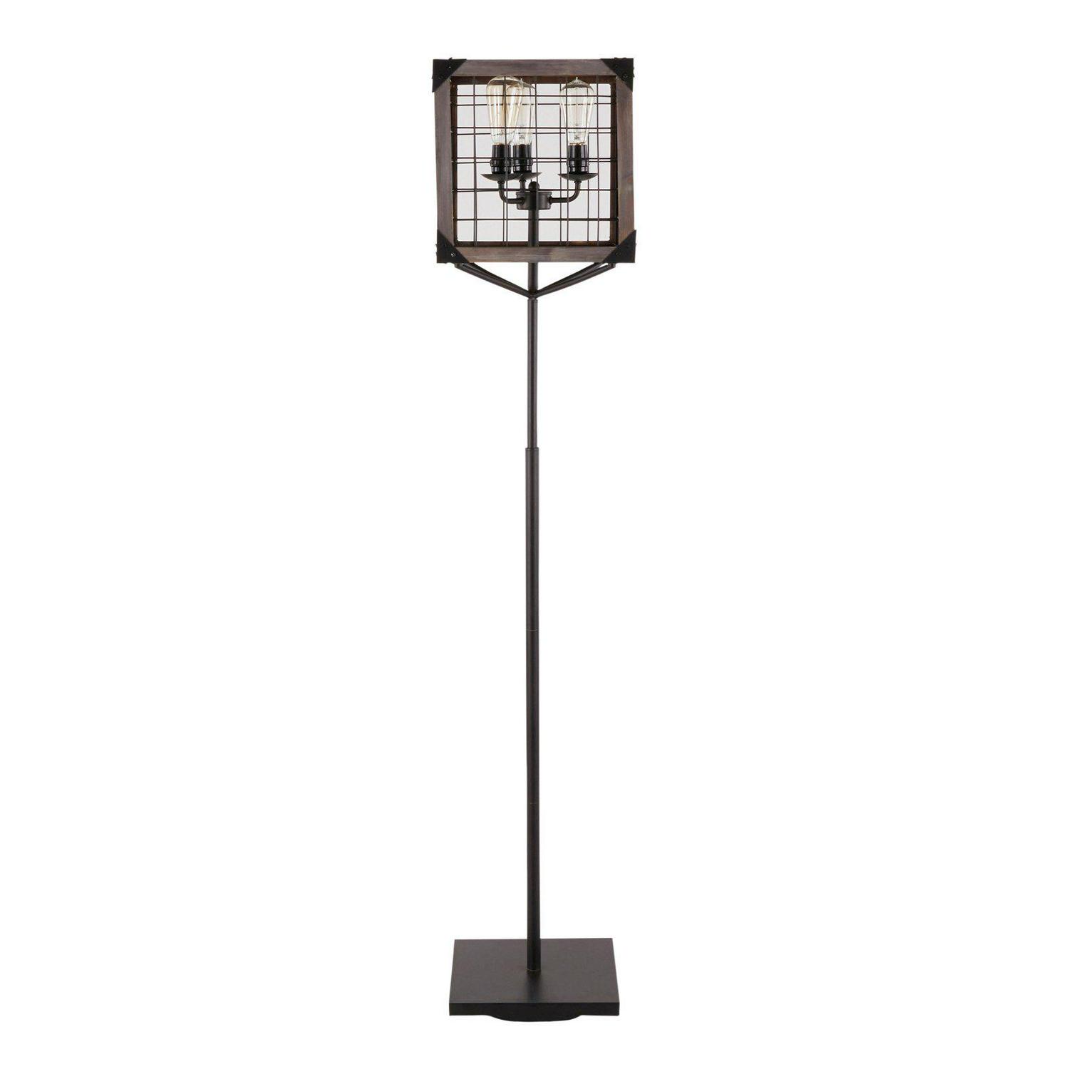 LumiSource Orleans Industrial Floor Lamp with Wooden Wire Crate Shade