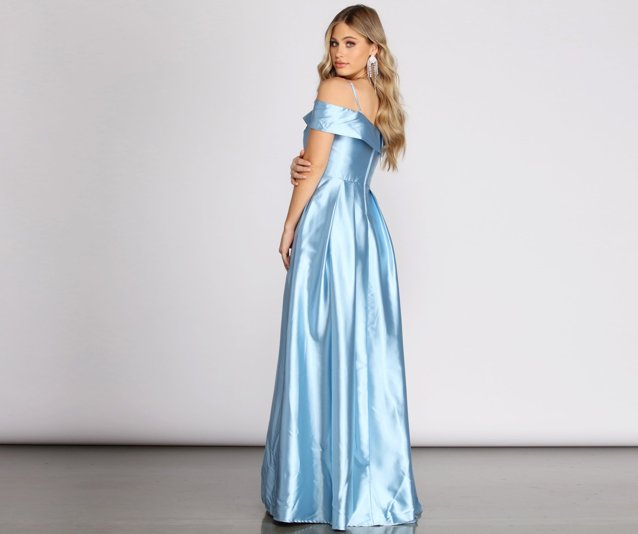 Cecilia Satin Off Shoulder A-Line Dress