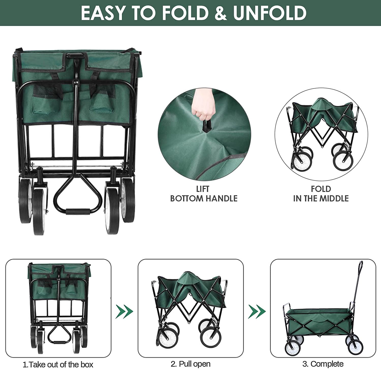 Increkid Garden Cart Collapsible Utility Wagon Outdoor Camping Trolly Cart