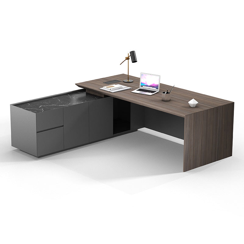 ARMANDO Executive Desk 220cm Left Return - Hazelnut & Grey