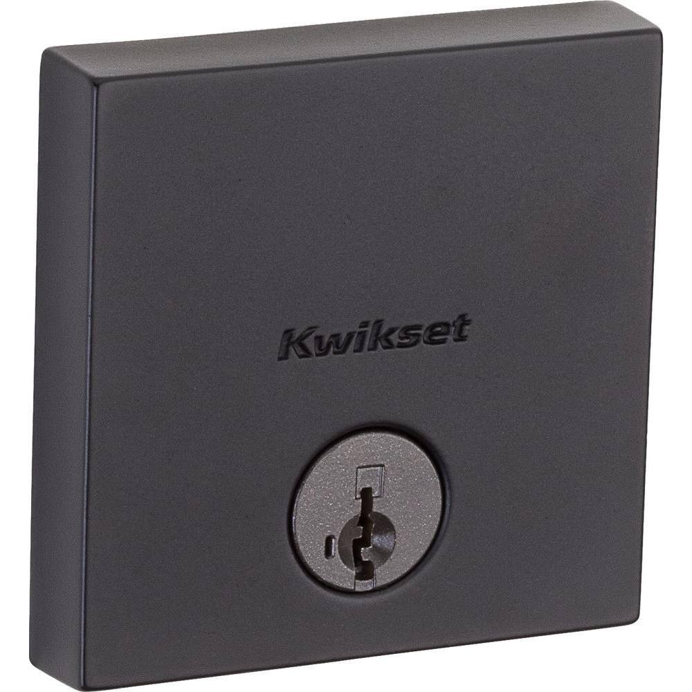 Kwikset Downtown Low Profile Iron Black Square Single Cylinder Contemporary Deadbolt featuring SmartKey Security 258SQT514SMT