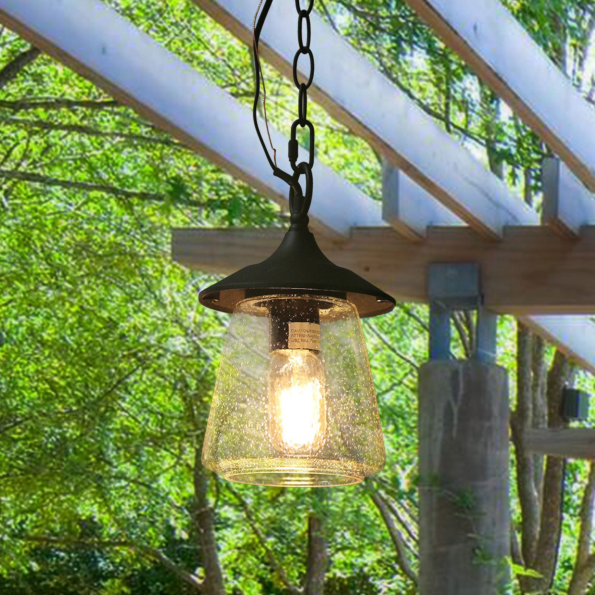 LNC Farmhouse Black Outdoor Hanging Lantern Pendant Lighting with Glass Shade