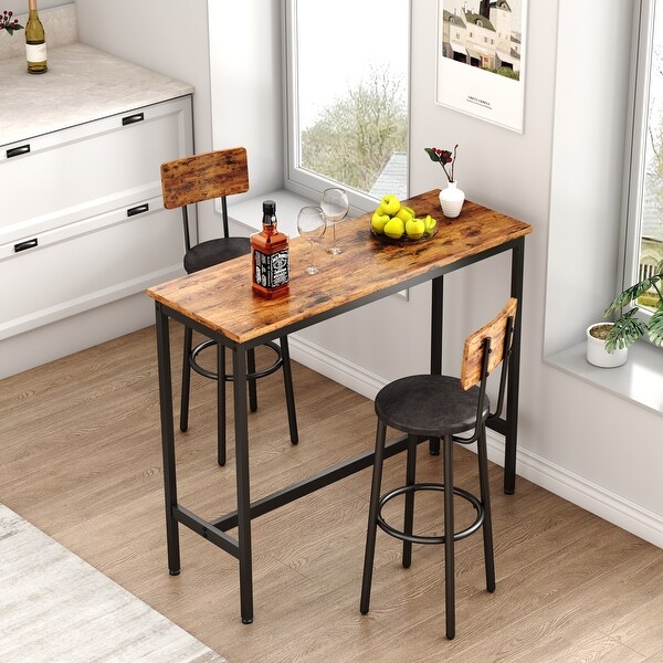 3-Piece Industrial Dining Table Set Bar Set with 2 PU Padded Bar Stool for Country House City Apartment Dining Room