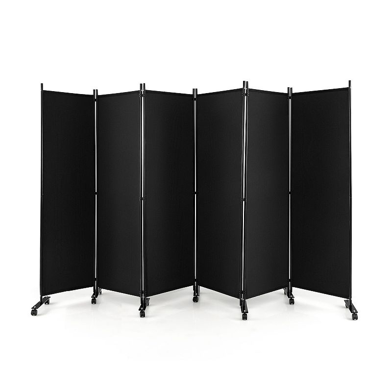 6 Panel 5.7 Feet Tall Rolling Room Divider on Wheels