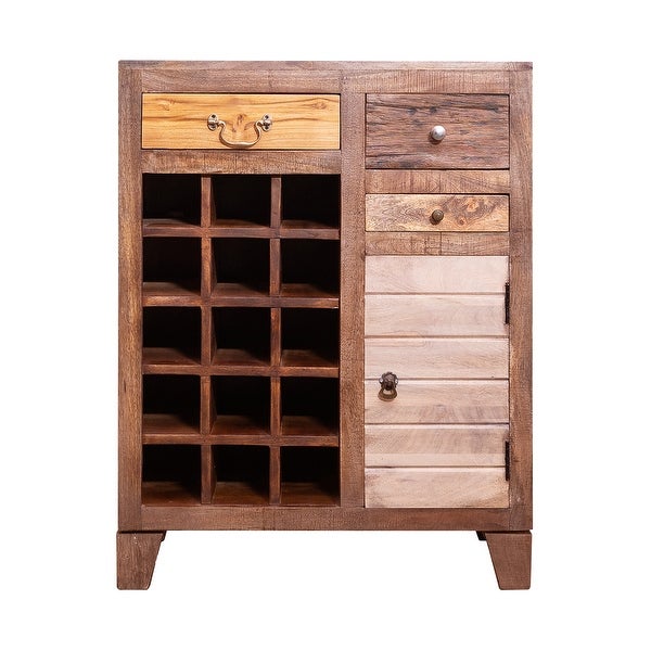 35 Inch 3 Drawer Wooden 15 Bottle Wine Accent Cabinet with 1 Door Storage， Brown