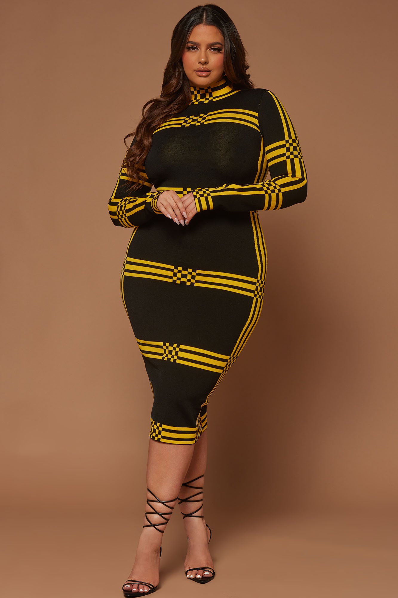 Abbie Knit Midi Dress - Black/Yellow