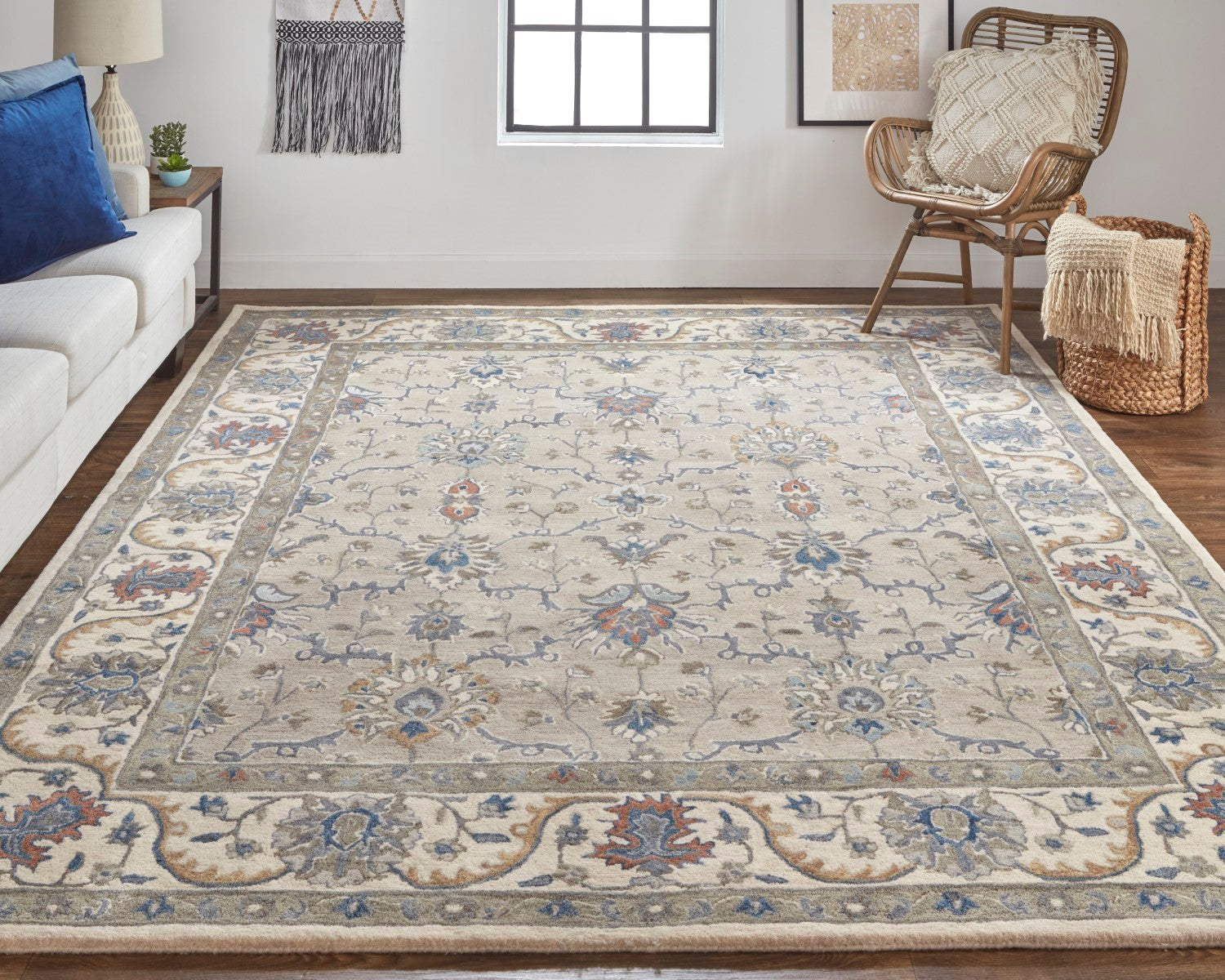 Mattias Hand Tufted Ornamental Warm Gray/Blue Rug